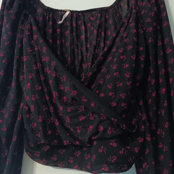 Free People Sweetie Pie Black Floral Mesh Blouse M - Picture 4 of 8